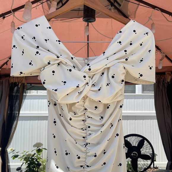 Self-Portrait - Women’s Ivory Polka Dot Print Off-Shoulder Jersey Midi Dress - Picture 3 of 14